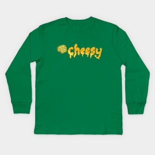 Cheesy Melted Cheese Typography Shirt Design with bonus Pickle Kids Long Sleeve T-Shirt